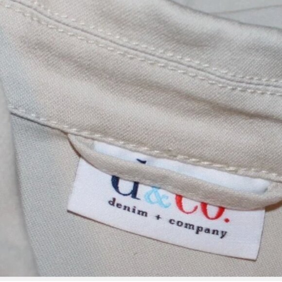 Tan Jean Jacket Denim Blazer Rhinestone Embellished Button Front XS D&Co. Beige - Picture 2 of 5